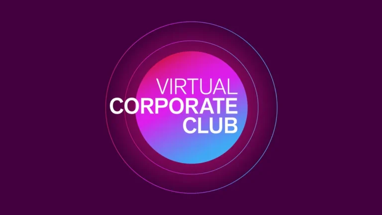 Virtueller Unternehmensklub-Header mit Networking und Karriere Chancen.